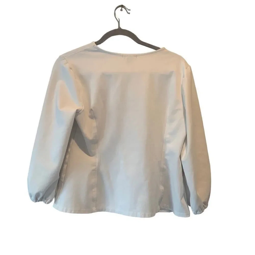 Halogen ivory White gathered sleeve pleated top size 1 (Large)